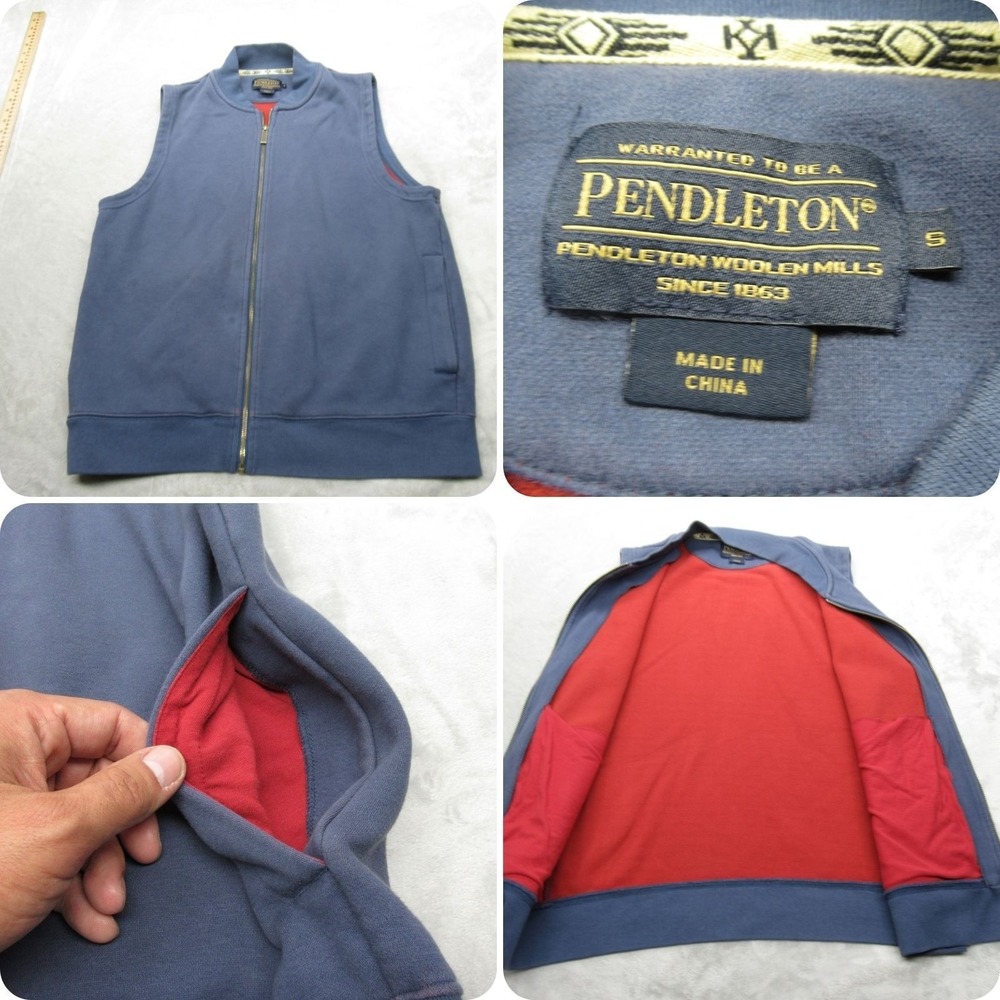 Pendleton Vest Mens Small Blue Soft Fleece Pockets Full Zip Golf Hiking Outdoor